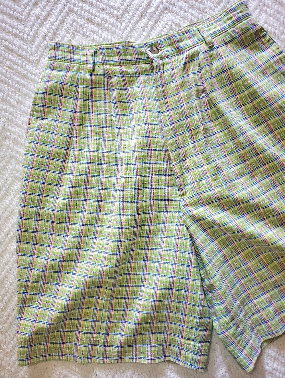 Vintage Mark Fore & Strike Lime Green Plaid Madras Style Coastal Preppy Shorts